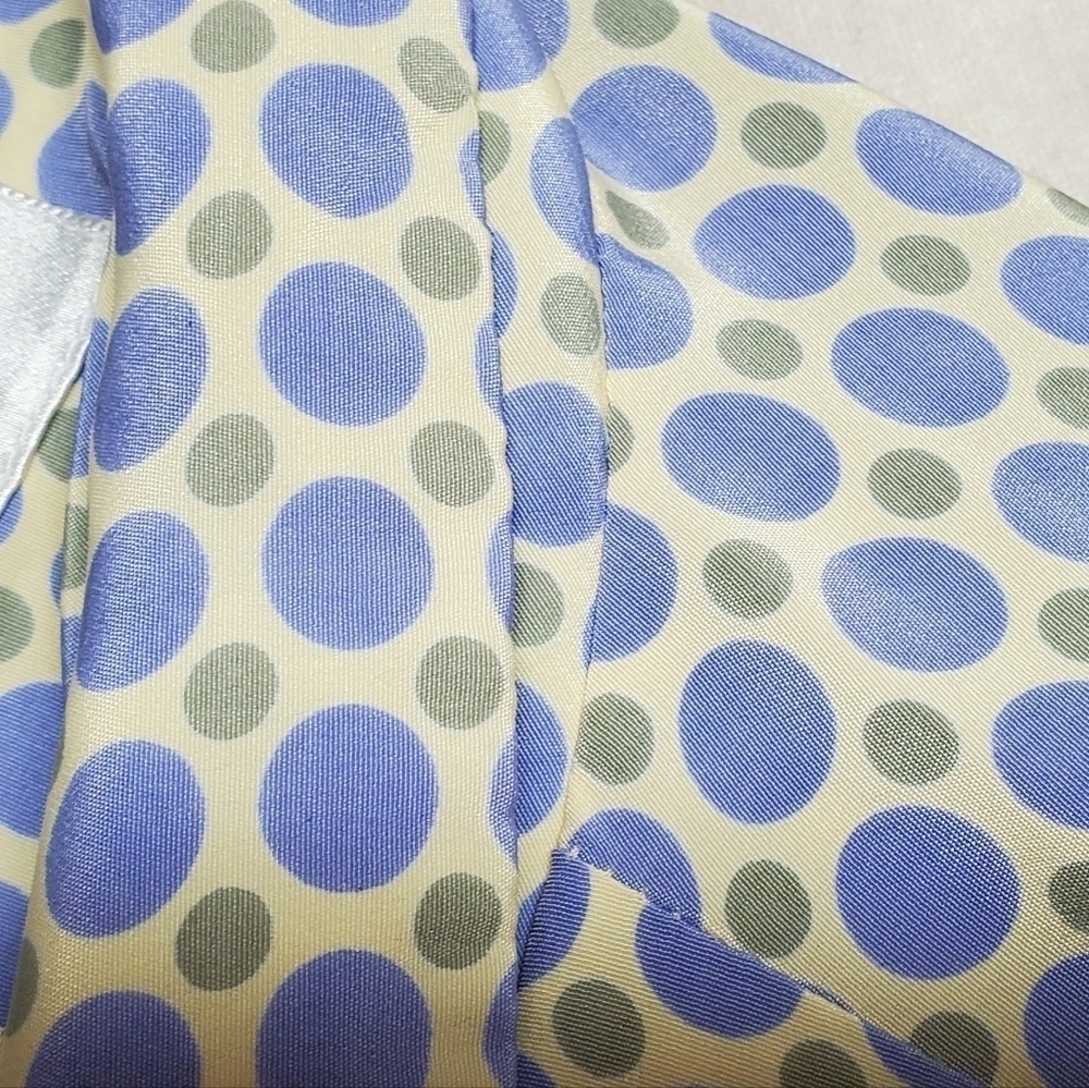 VINTAGE 1980s Leslie Fay Cornflower Blue Green Polka Dot Strappy Back Maxi Dress - Picture 7 of 14